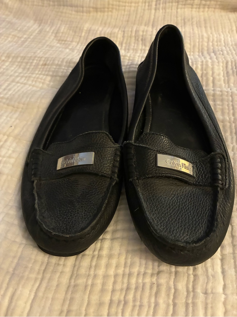 Calvin Klein Black Leather Moccasin Flats